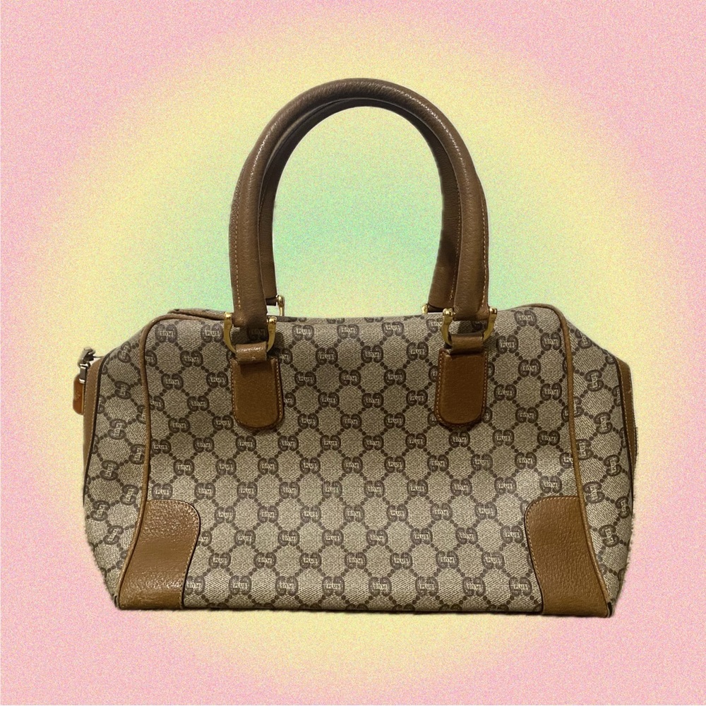 Authentic Vintage Brown Gucci Plus Monogram GG Canvas and Leather Handbag 🤎 - Picture 2 of 7
